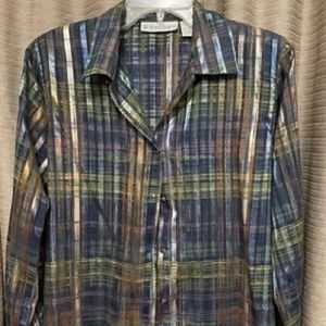 Dress Barn Size Small Sheer Metallic Multi-color Sheer Long Sleeve Blouse